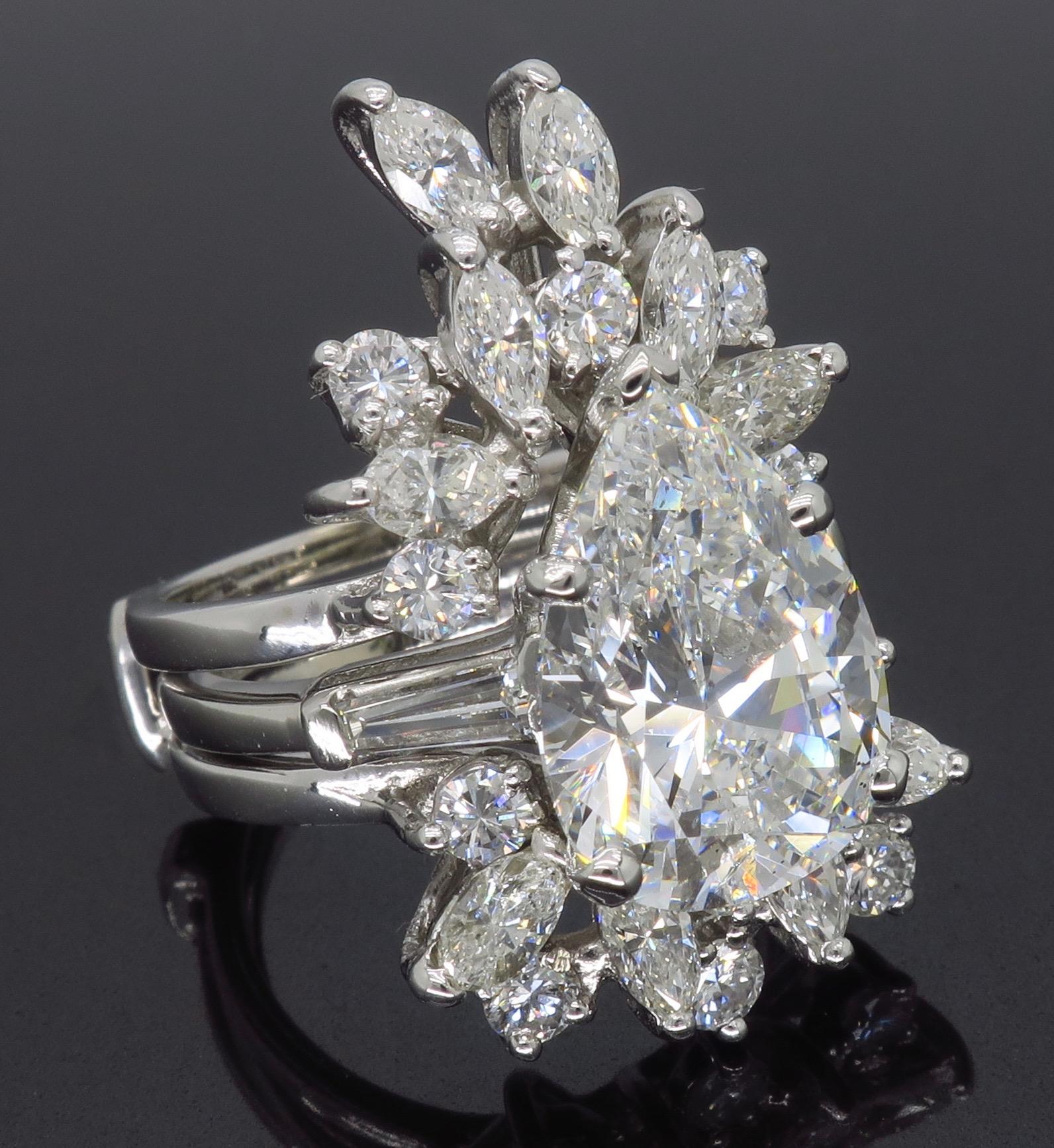 Women's or Men's Pear Shaped Diamond Engagement Ring with Custom Diamond Wrap