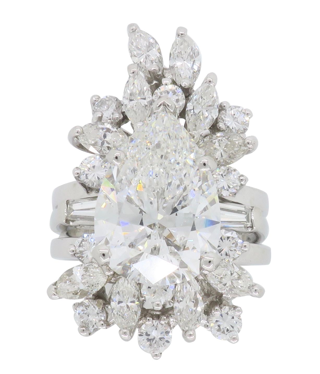 Pear Shaped Diamond Engagement Ring with Custom Diamond Wrap 2