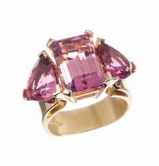 JFA Pink and Red Tourmaline 18 Karat Gold Ring