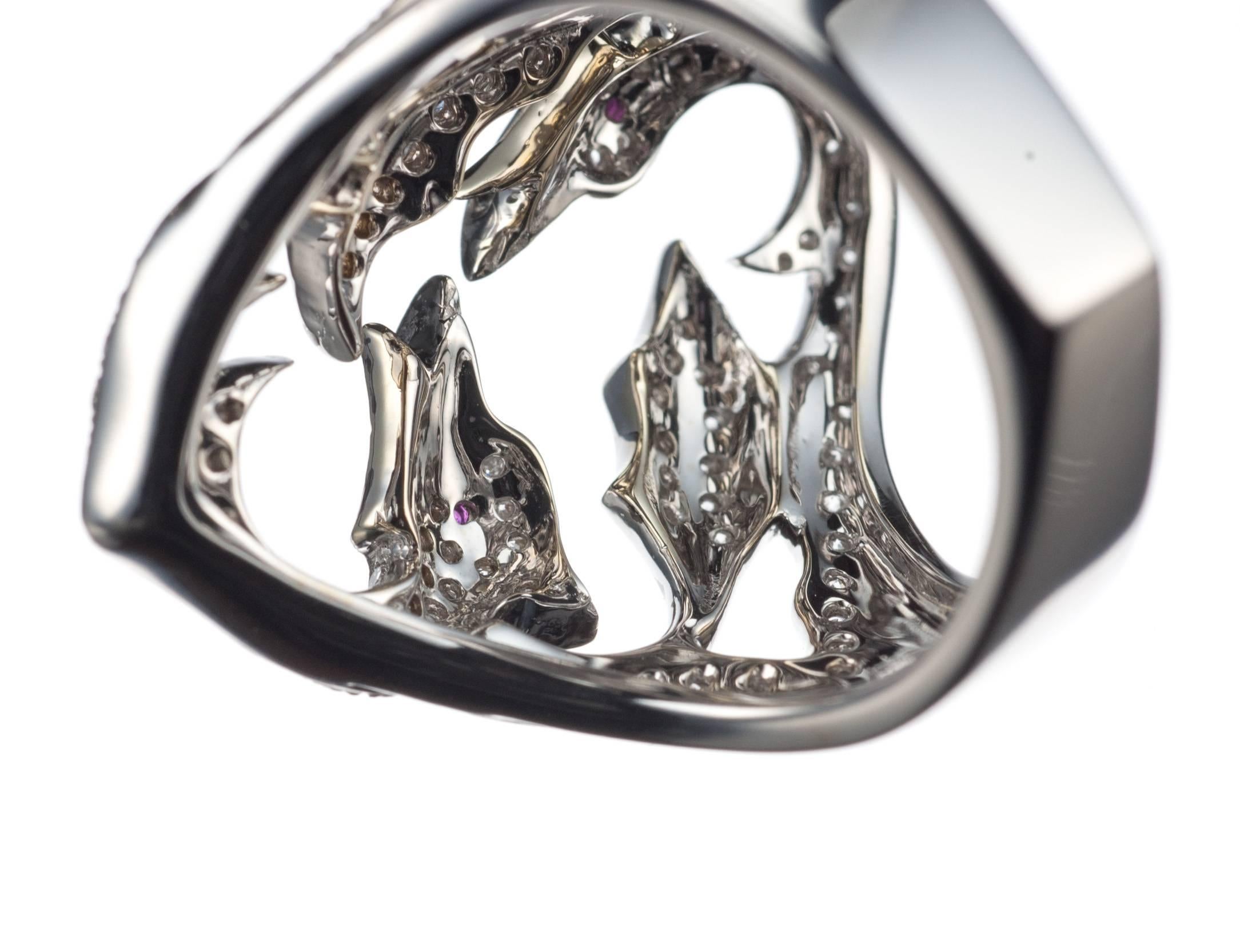 Stephen Webster Diamond “Griffin’s Lair” Ring in 18 Karat White Gold In Excellent Condition For Sale In Saint Louis, MO