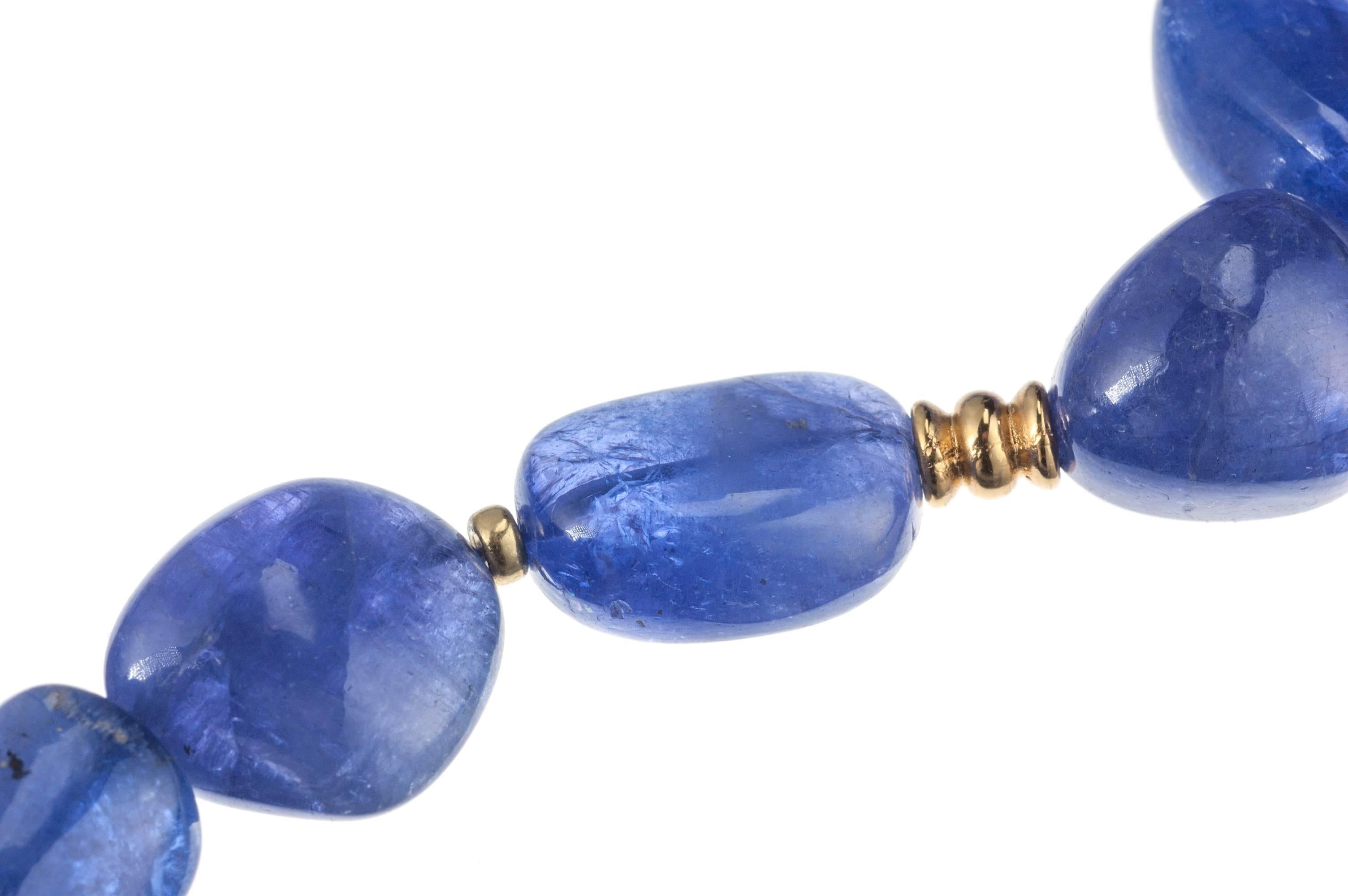 Women's Tanzanite Necklace with 18 Karat Yellow Gold Rondelles For Sale