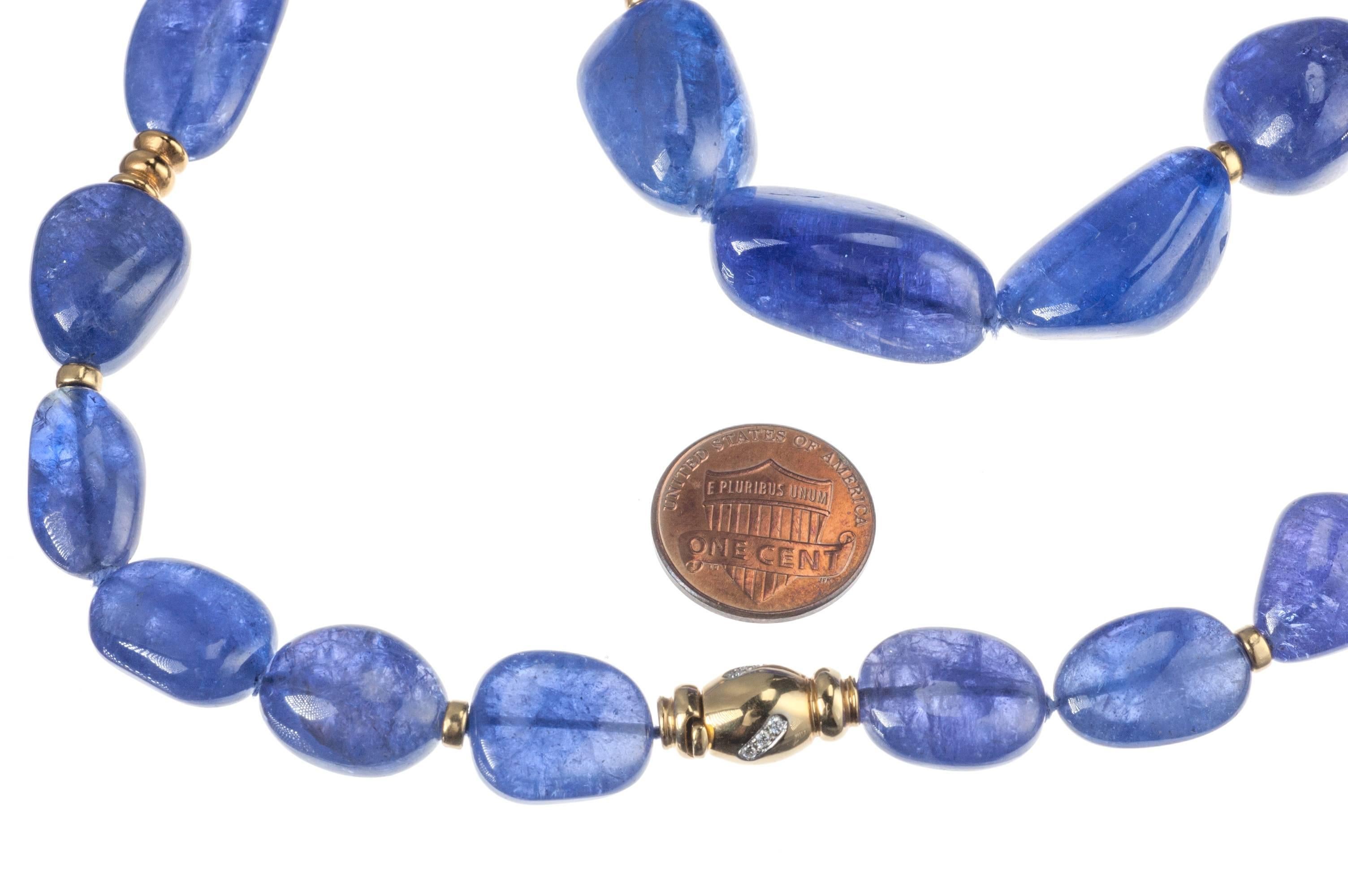 Tanzanite Necklace with 18 Karat Yellow Gold Rondelles For Sale 1