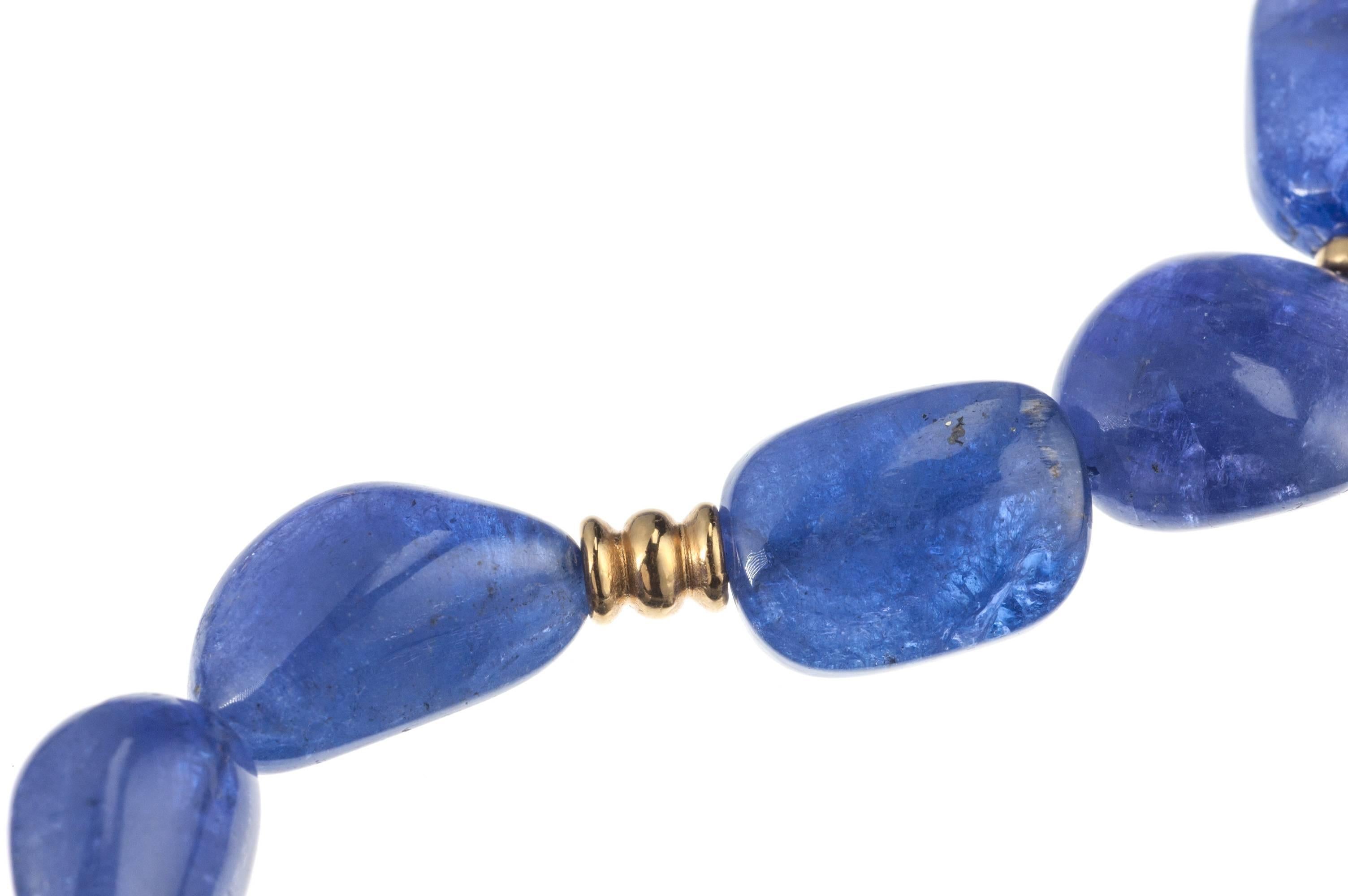 Contemporary Tanzanite Necklace with 18 Karat Yellow Gold Rondelles For Sale