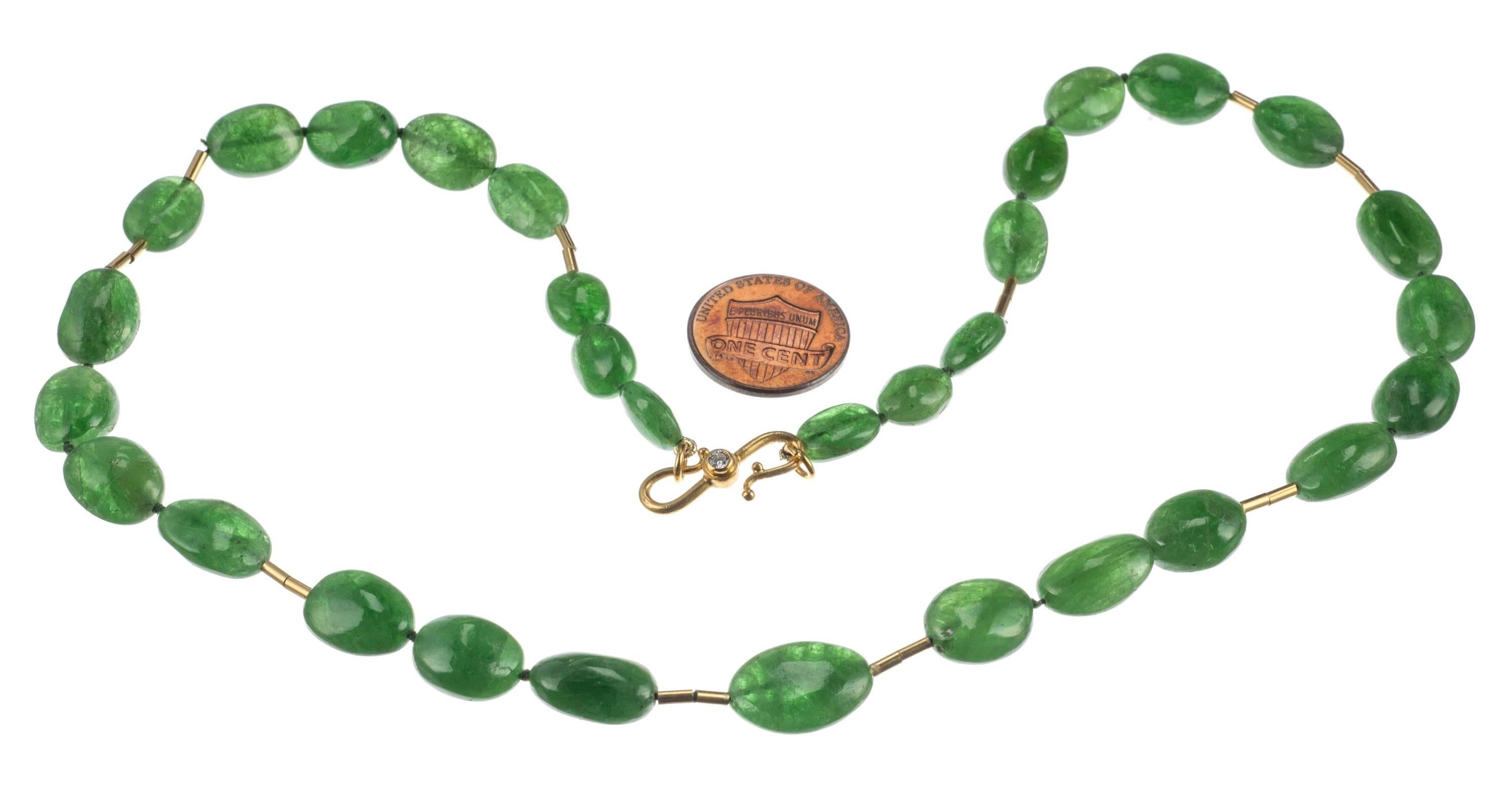 Tsavorite Necklace with 18 Karat Yellow Gold Accents For Sale 2