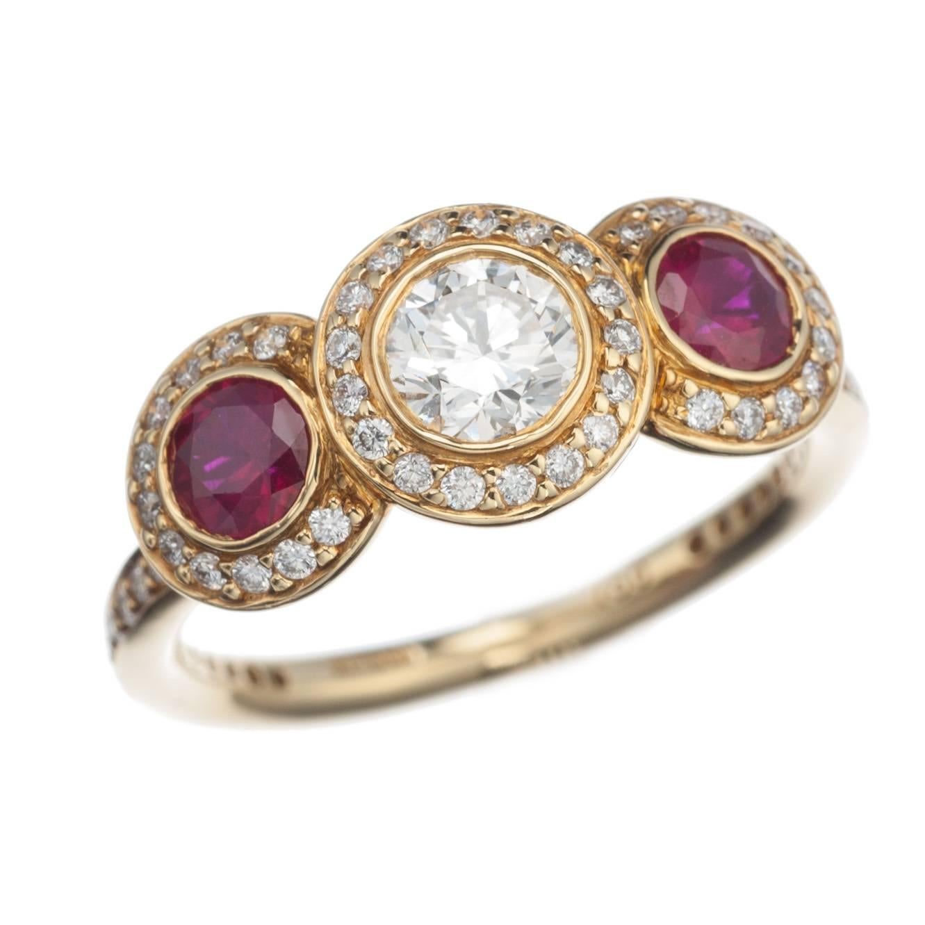 Ritani Ruby Three-Stone Ring For Sale