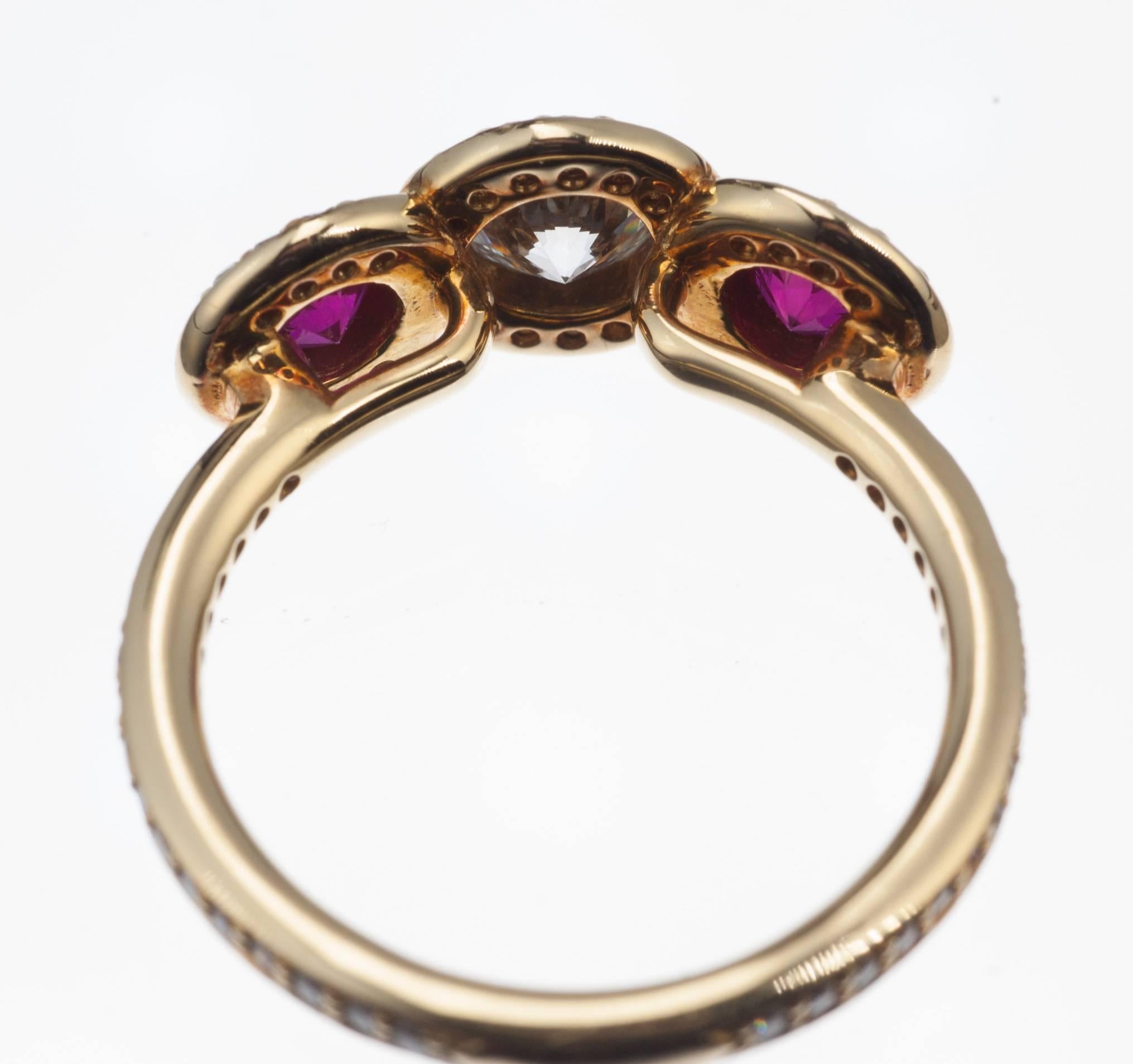 Contemporary Ritani Ruby Three-Stone Ring For Sale