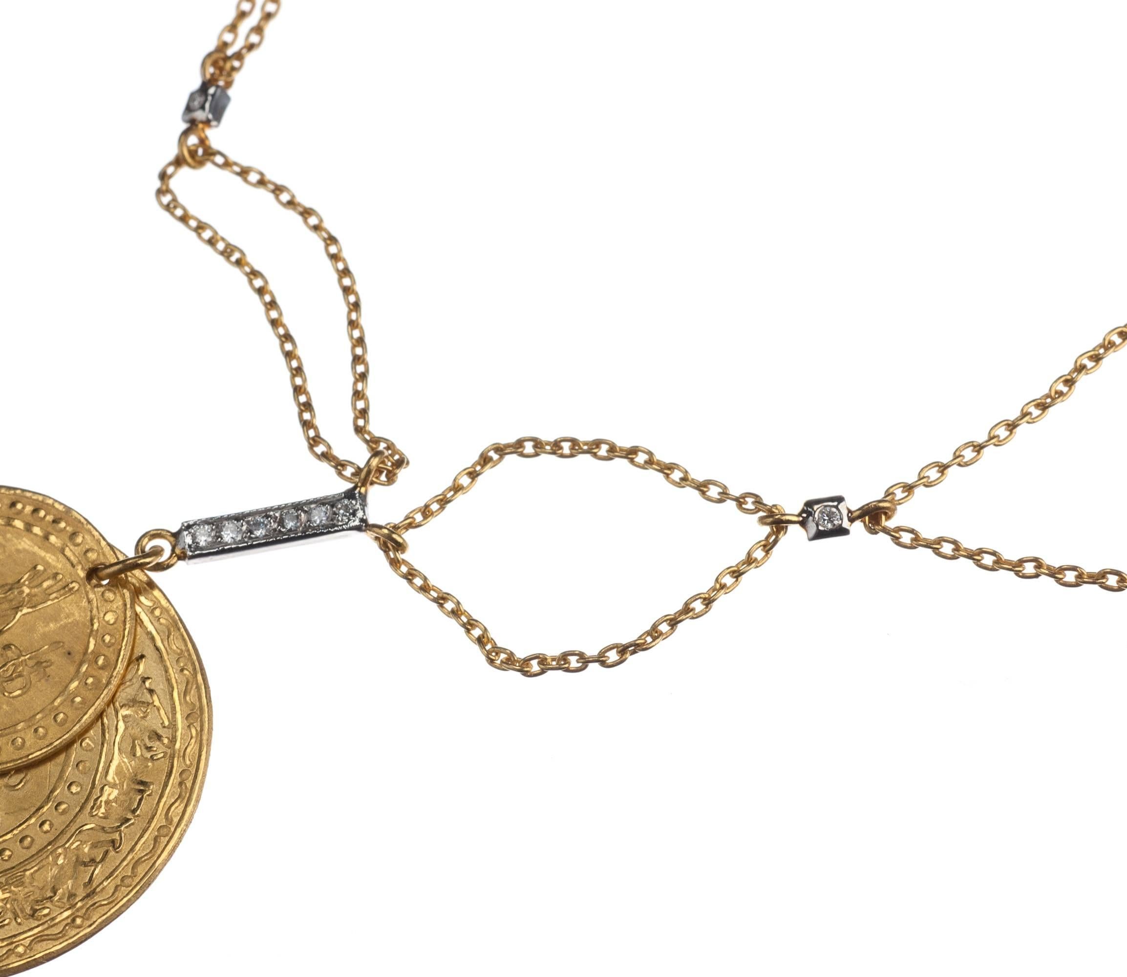 Women's Kurtulan Coin and Diamond Pendant Necklace in 24 Karat Yellow Gold For Sale