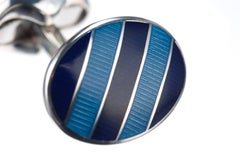 Deakin & Francis Striped Blue Enamel Cufflinks in Sterling Silver
