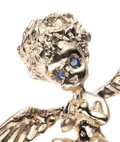 Cherub Brooch with Pearl and Sapphire in 14 Karat Yellow Gold