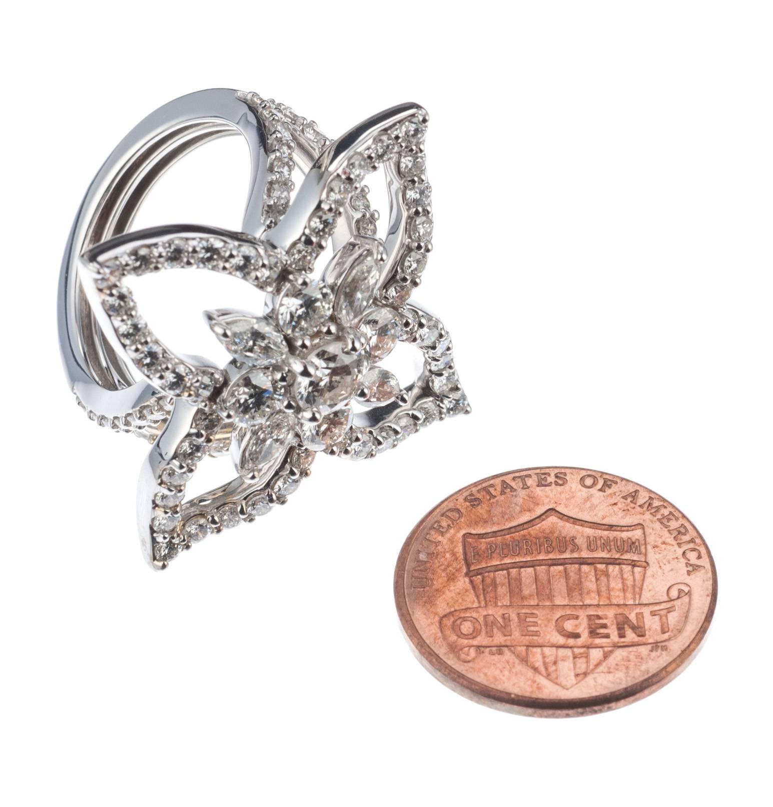 Women's Floral Diamond Ring in 18 Karat White Gold For Sale