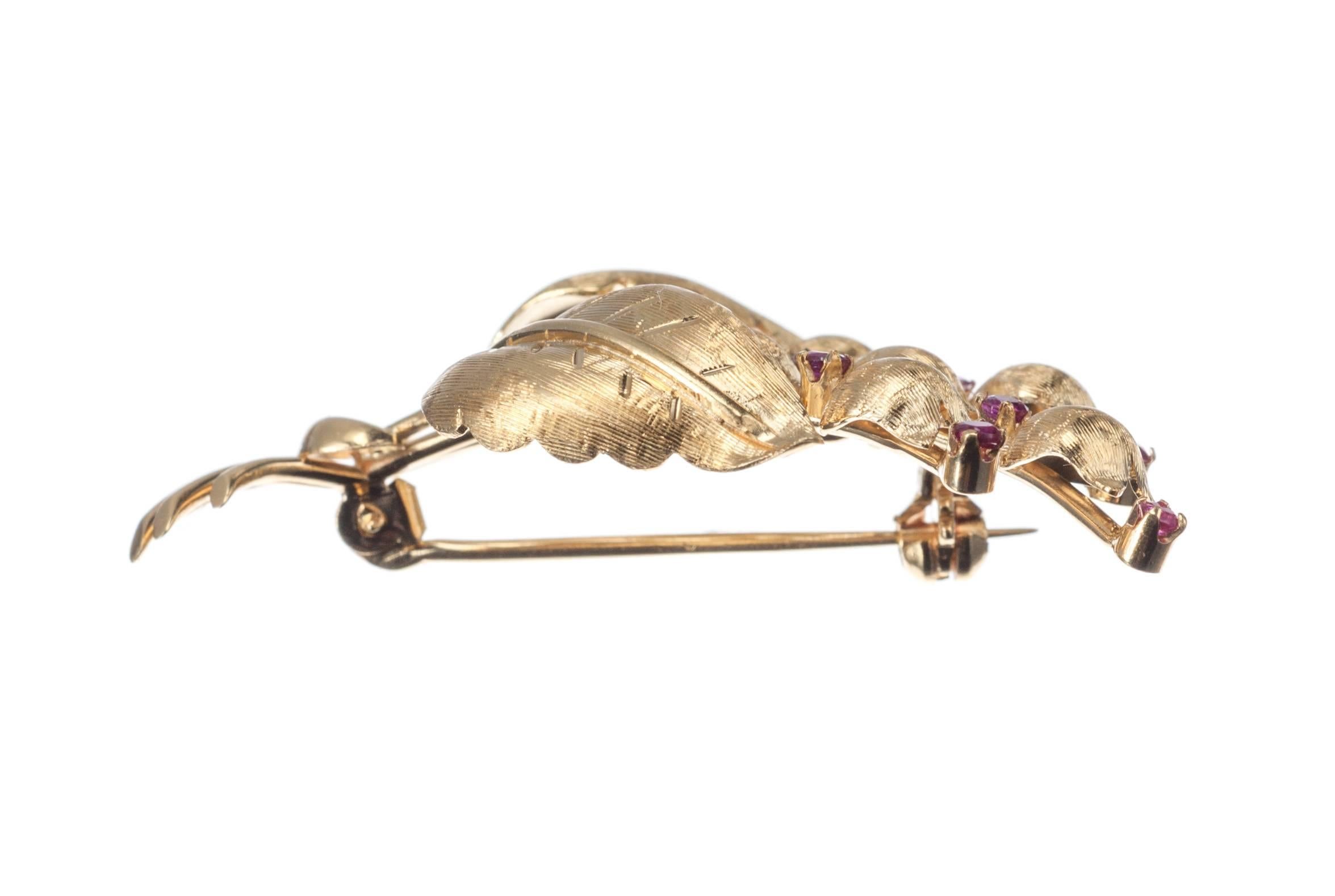 Tiffany Ruby Floral Brooch in 18 Karat Yellow Gold In New Condition In Saint Louis, MO