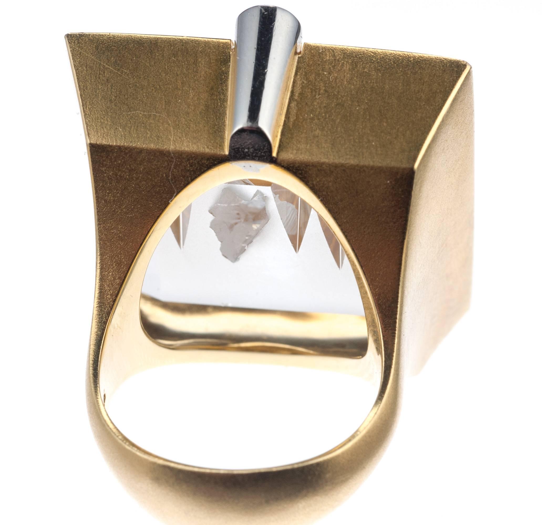 Contemporary Munsteiner Phantom Quartz and Diamond Ring in 18 Karat Yellow Gold For Sale