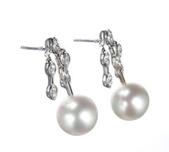 Schoeffel Pearl and Diamond Drop Earrings in 18 Karat White Gold