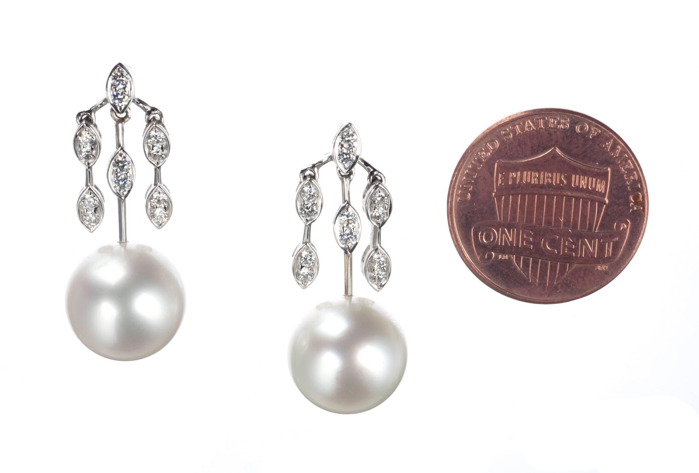 Women's Schoeffel Pearl and Diamond Drop Earrings in 18 Karat White Gold For Sale