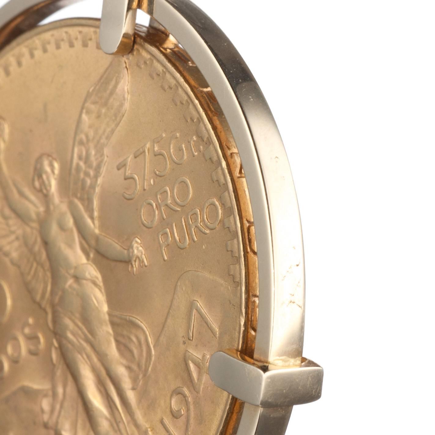 Women's or Men's Mexican Peso in 14 Karat Yellow Gold Pendant Frame