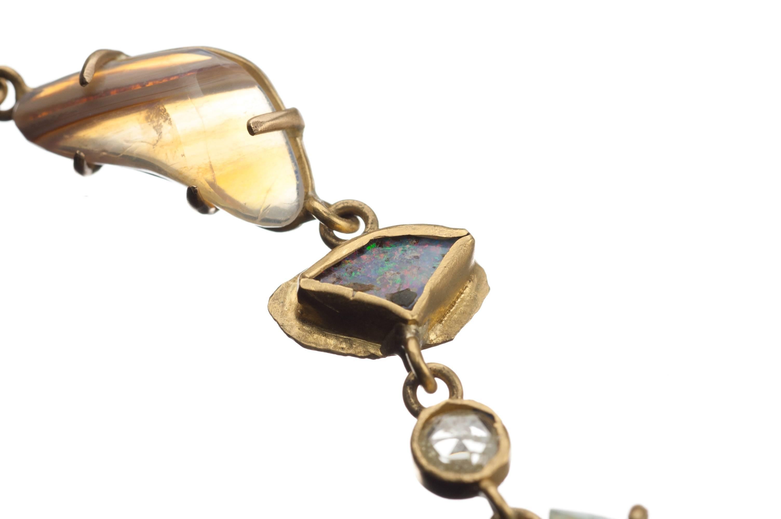 Margery Hirschey Boulder Opal and Emerald 22-Karat Gold Drop Earrings In Excellent Condition For Sale In Saint Louis, MO