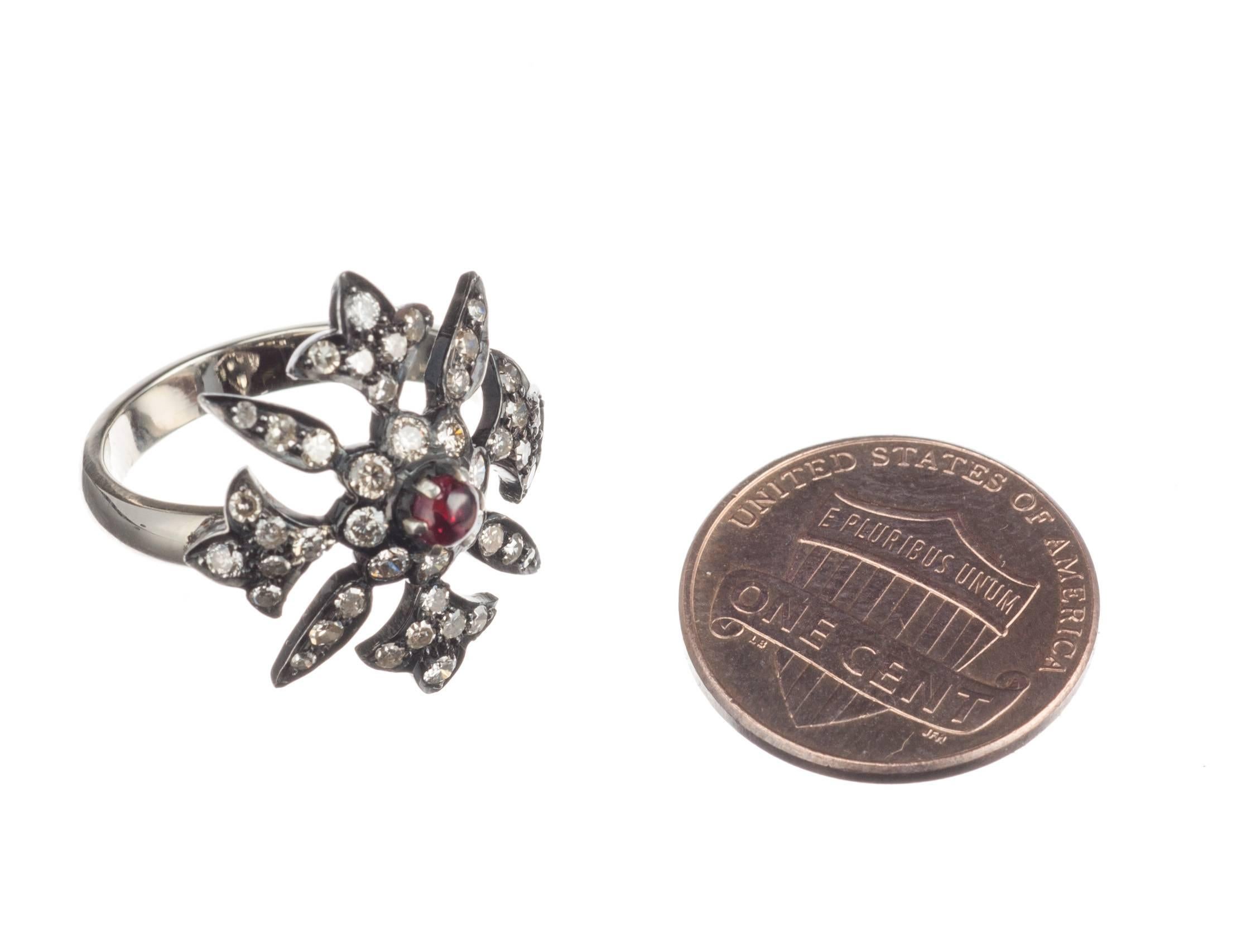 Greek cross red spinel and diamond 18-karat gold ring 1