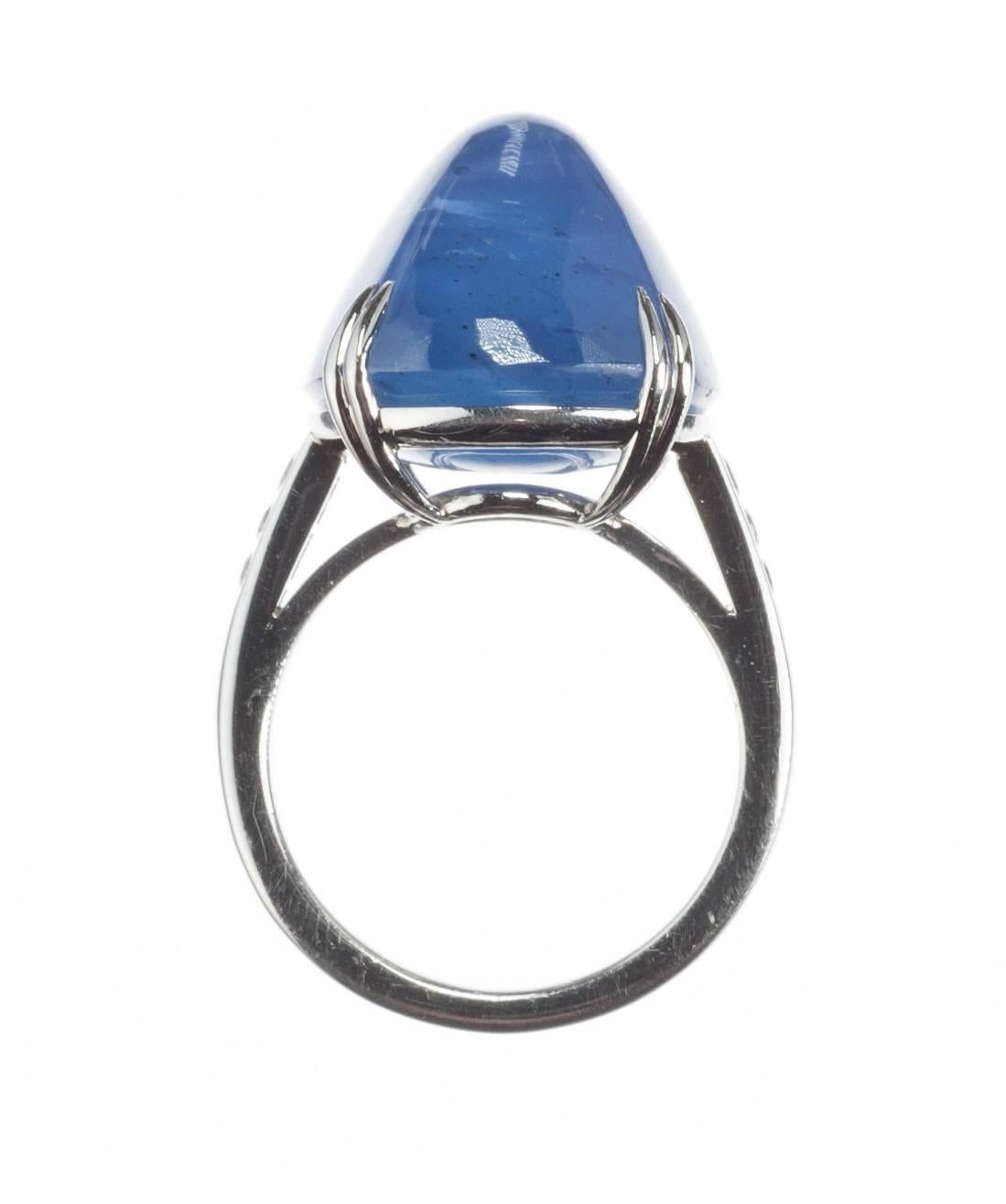 Lucie Campbell Sugarloaf-Cut Sapphire Diamond Platinum Ring In New Condition For Sale In Saint Louis, MO