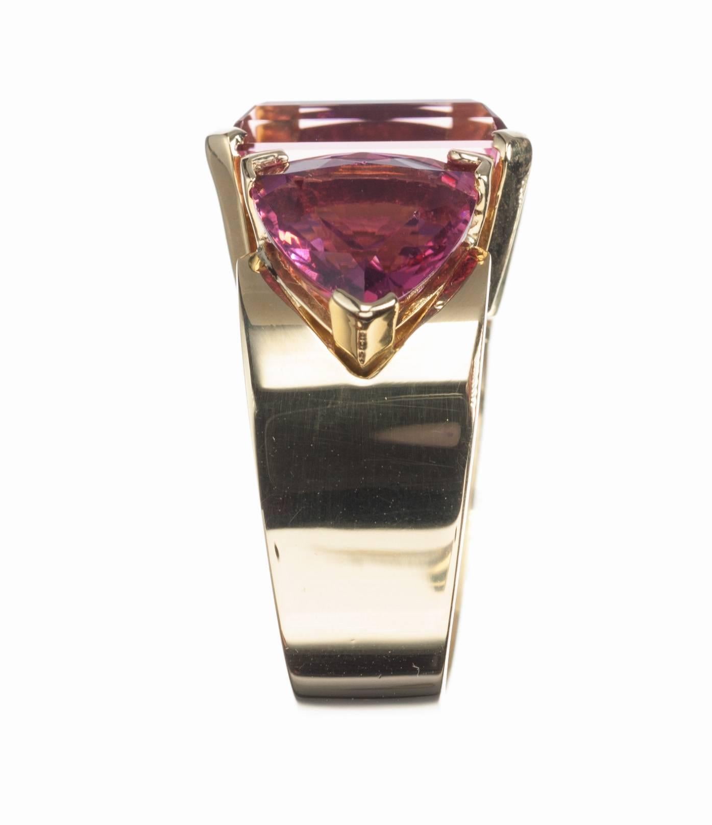 Women's JFA Pink and Red Tourmaline 18 Karat Gold Ring For Sale