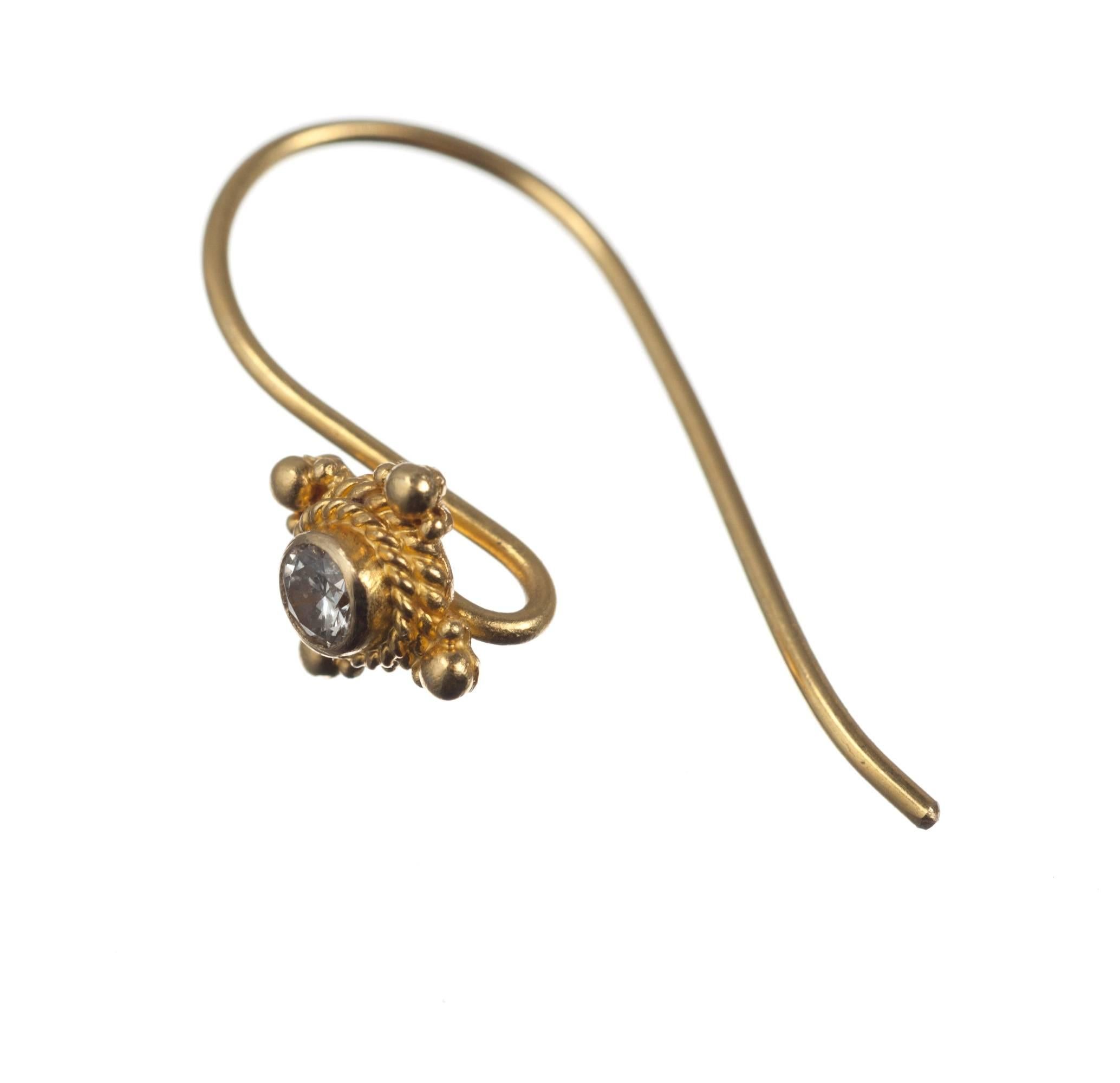 Women's Blue Chalcedony and Diamond Drop Earrings in 18 Karat Gold For Sale