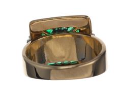 Old European-Cut Diamond and Emerald 18 Karat Yellow Gold Ring