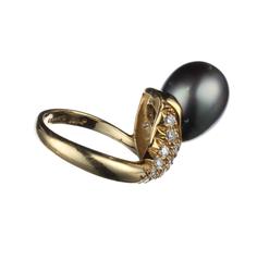 Cellino Tahitian Pearl, Diamond and 18 Karat Yellow Gold Ring