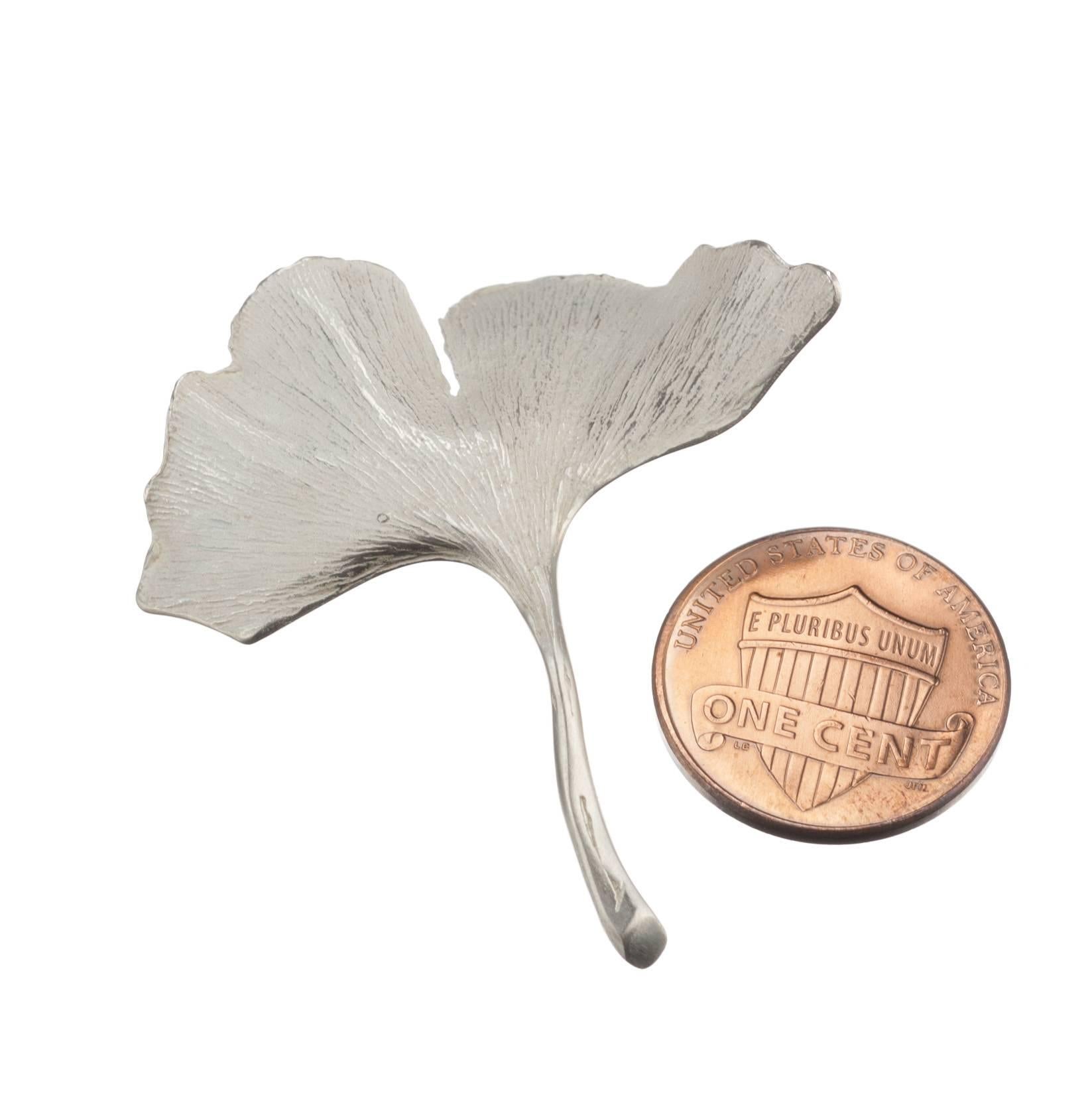 John Iversen Ginkgo Leaf Pin in Sterling Silver In Excellent Condition In Saint Louis, MO