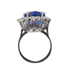 Tanzanite and Diamond Halo Ring in Platinum