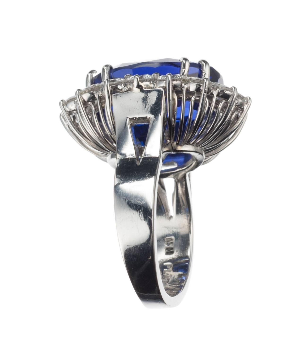 Women's Tanzanite and Diamond Halo Ring in Platinum For Sale
