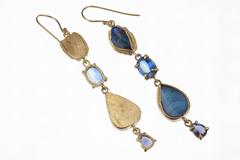Opal Kyanite Iolite Drop Earrings in 22 Karat Yellow Gold