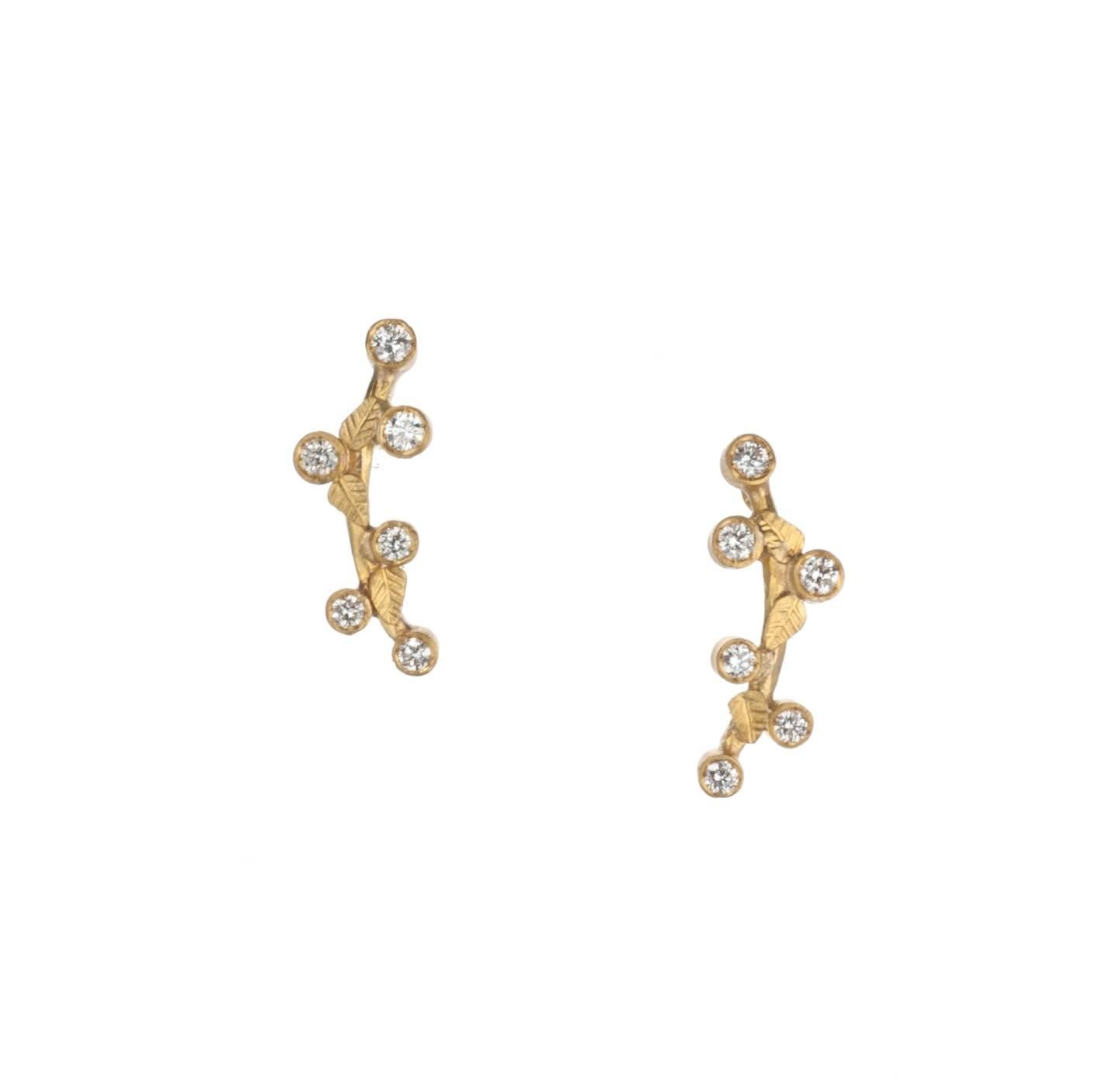 Lika Behar “Laurier” Diamond Climbing Earrings in 24 Karat Yellow Gold For Sale