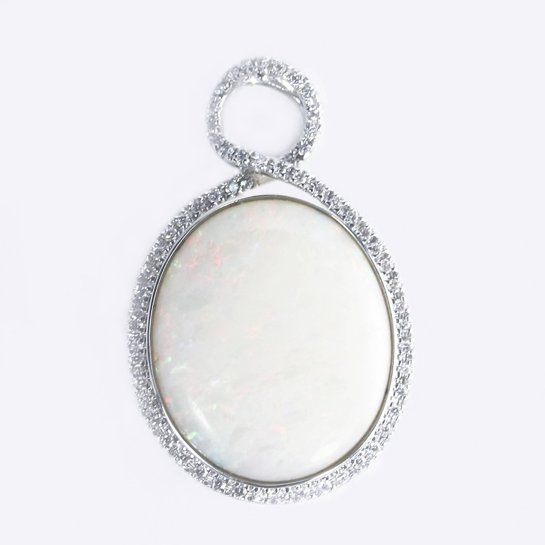 Women's Australian Opal and Diamond Pendant Set in 18 Karat Gold For Sale