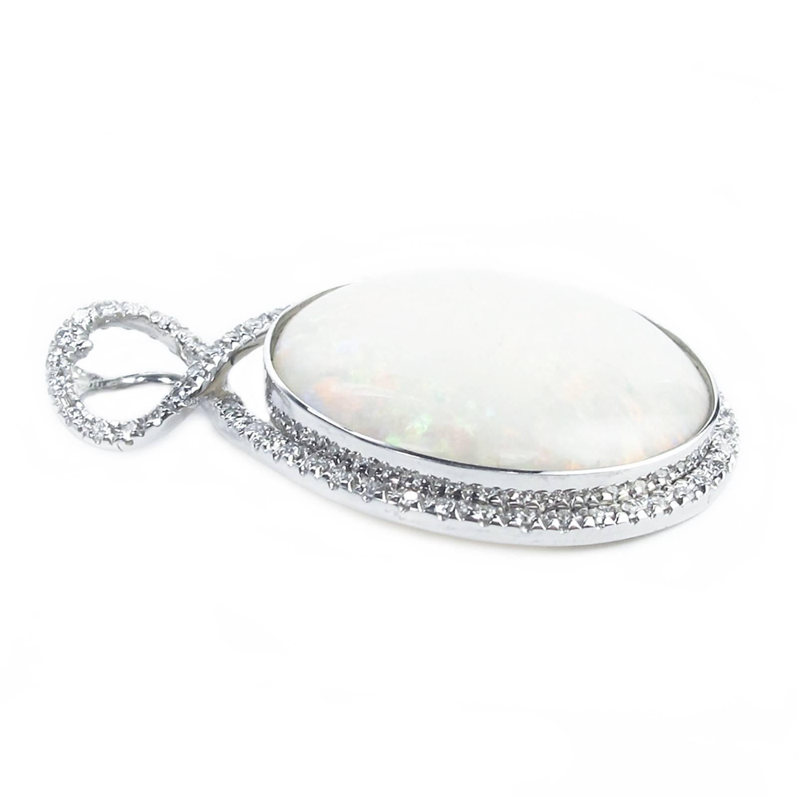 Modern Australian Opal and Diamond Pendant Set in 18 Karat Gold For Sale