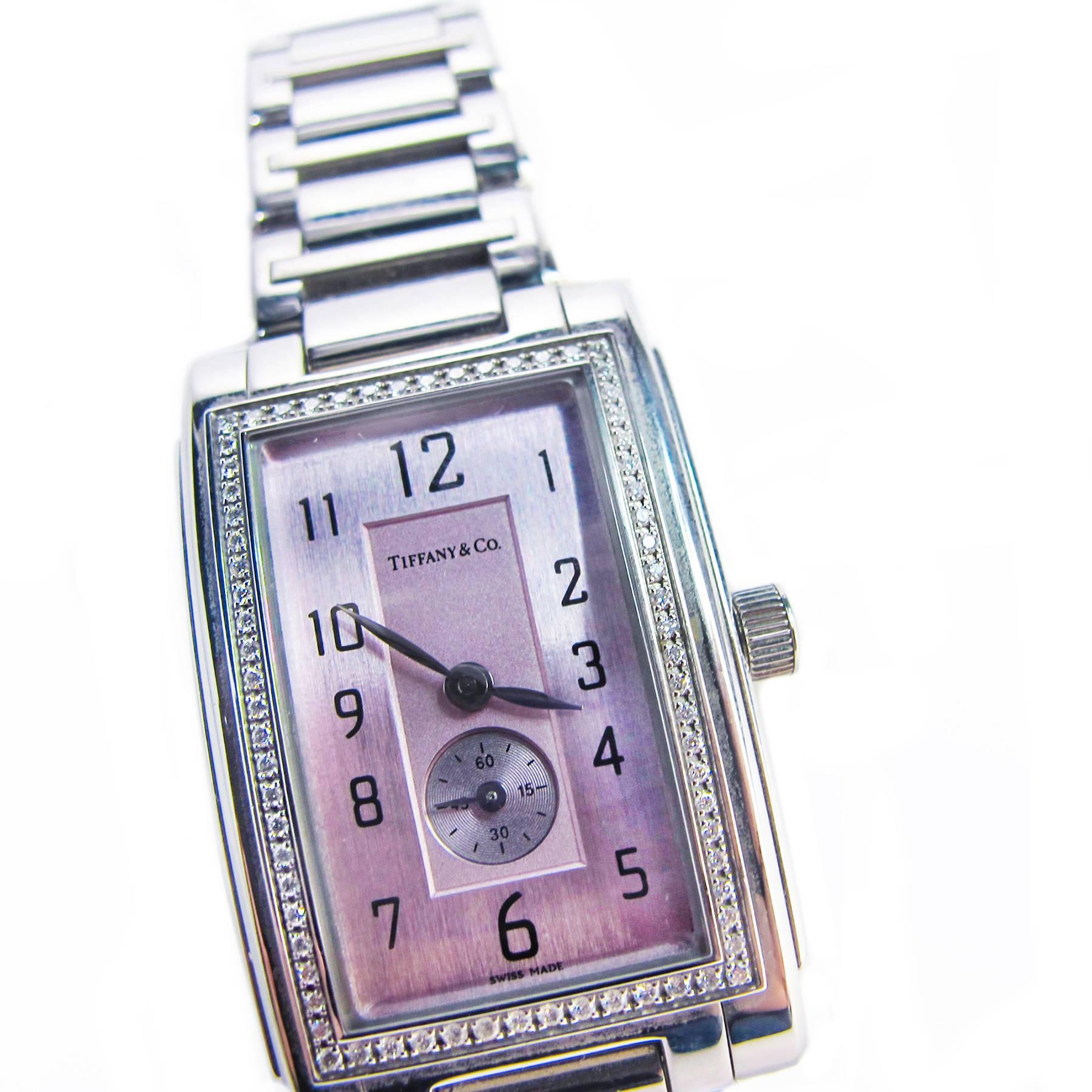 Tiffany & Co. Stainless Steel Diamond Grand Quartz Resonator wristwatch  In New Condition For Sale In Toronto, Ontario