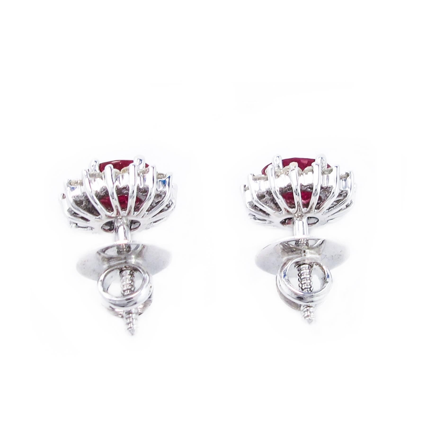 Oval Cut Ruby Diamond White Gold Earrings   1