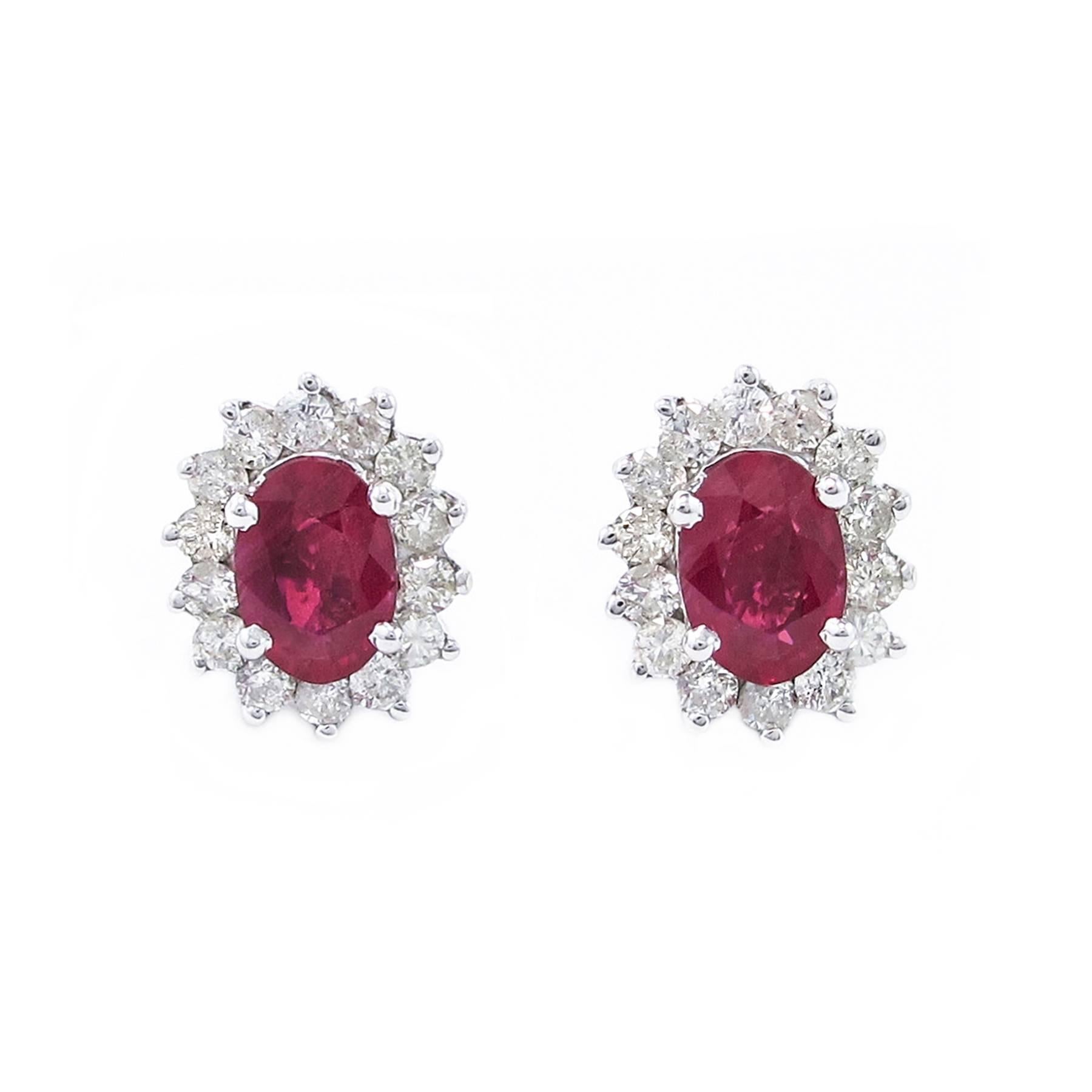 Oval Cut Ruby Diamond White Gold Earrings   In Excellent Condition In Toronto, Ontario