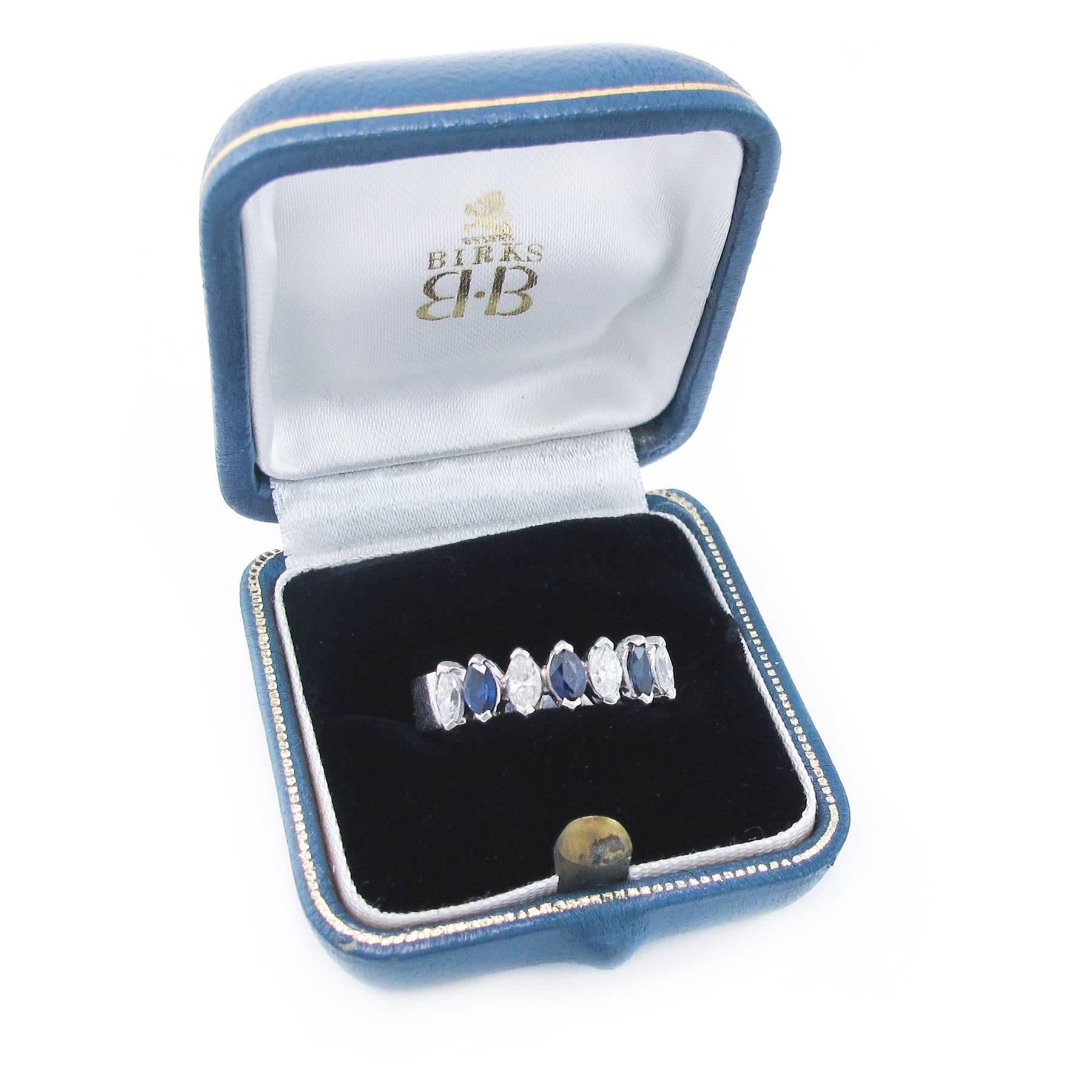 Women's Birks Blue Sapphire Diamond and Platinum Ring For Sale