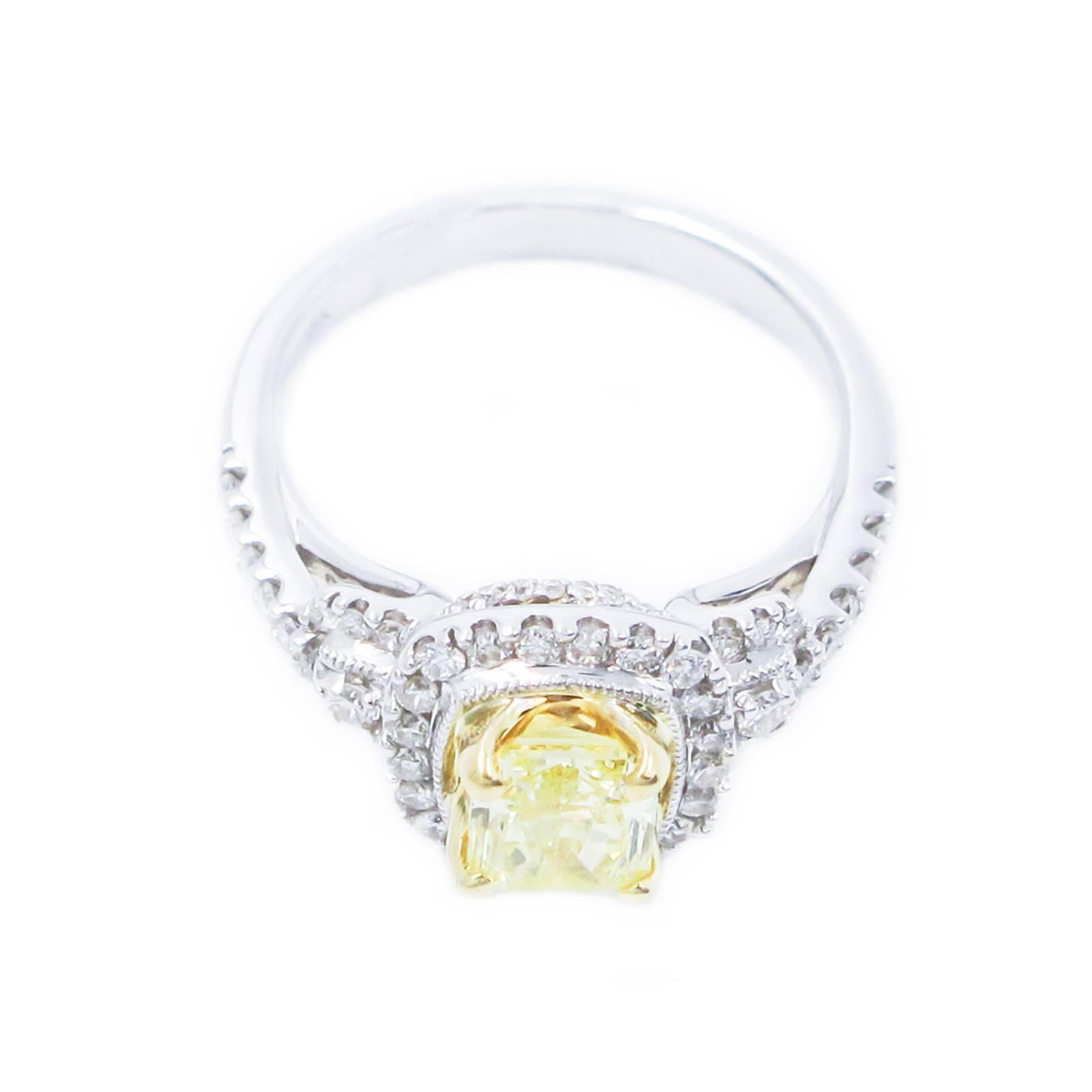 Yellow and White Diamond Halo Ring  1