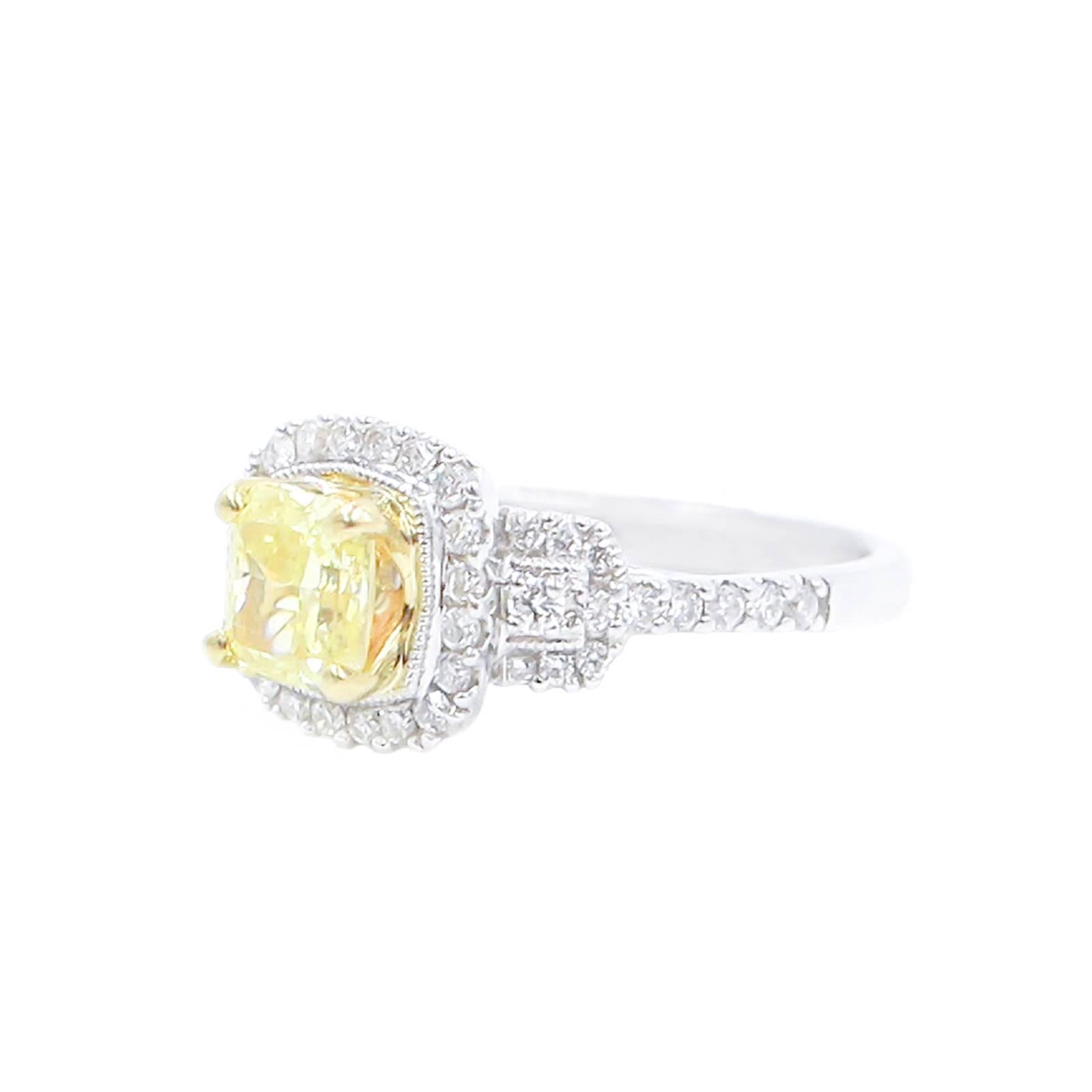 Women's Yellow and White Diamond Halo Ring 