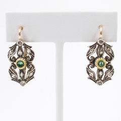 Edwardian Emerald Diamond Red Gold Earrings