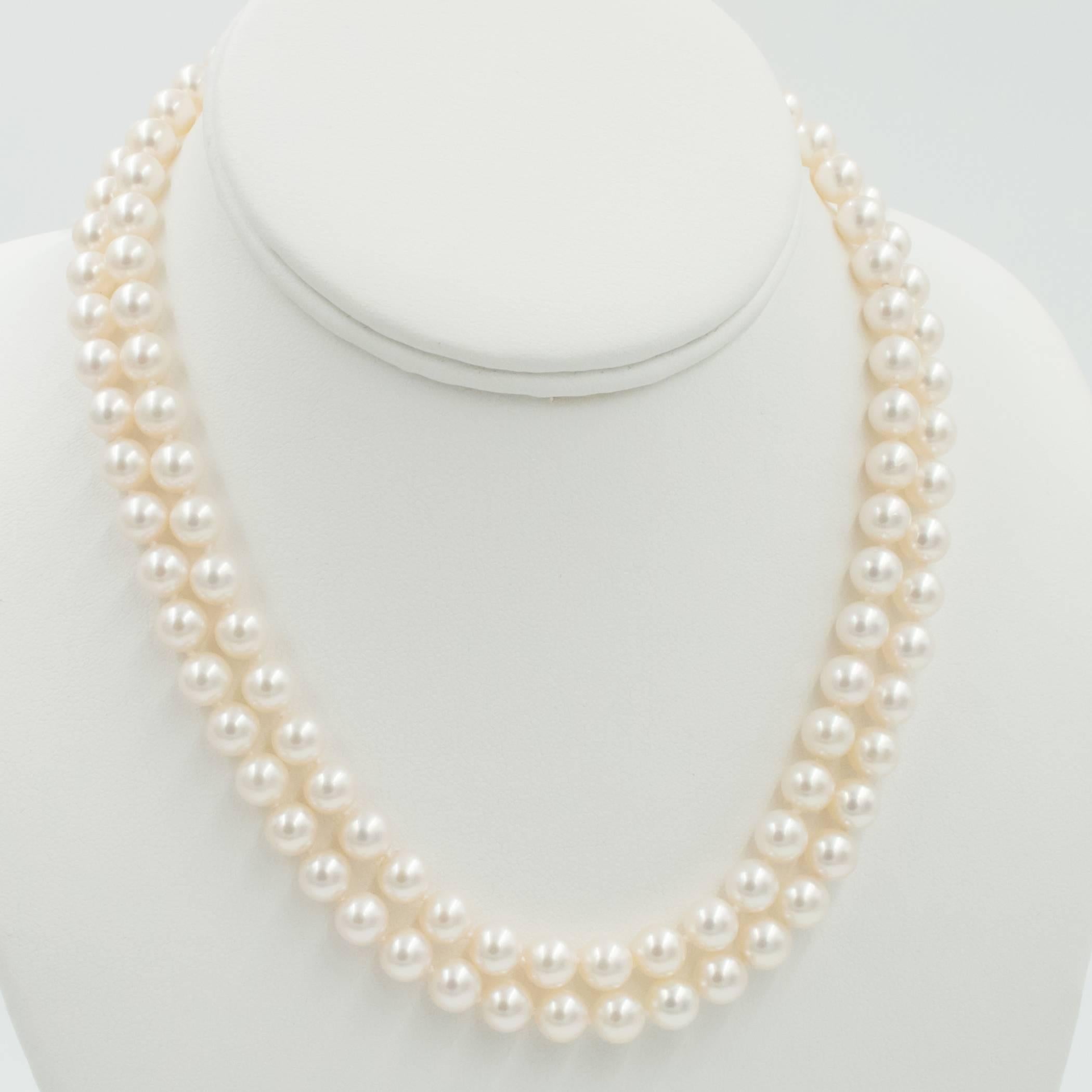 Women's Double Strand Fine Japanese Akoya Cultured Pearls  For Sale