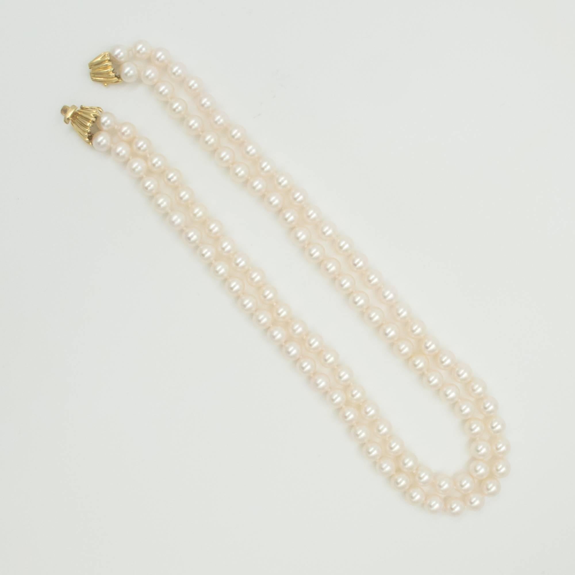 Double Strand Fine Japanese Akoya Cultured Pearls  For Sale 1