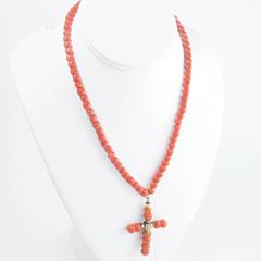 Antique Georgian Coral Cross Gold Necklace