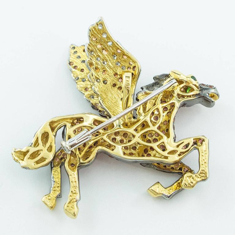 Sapphire Diamond Enameled Gold Pegasus Brooch at 1stDibs
