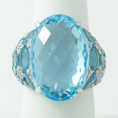 Blue Topaz Diamond White Gold Ring