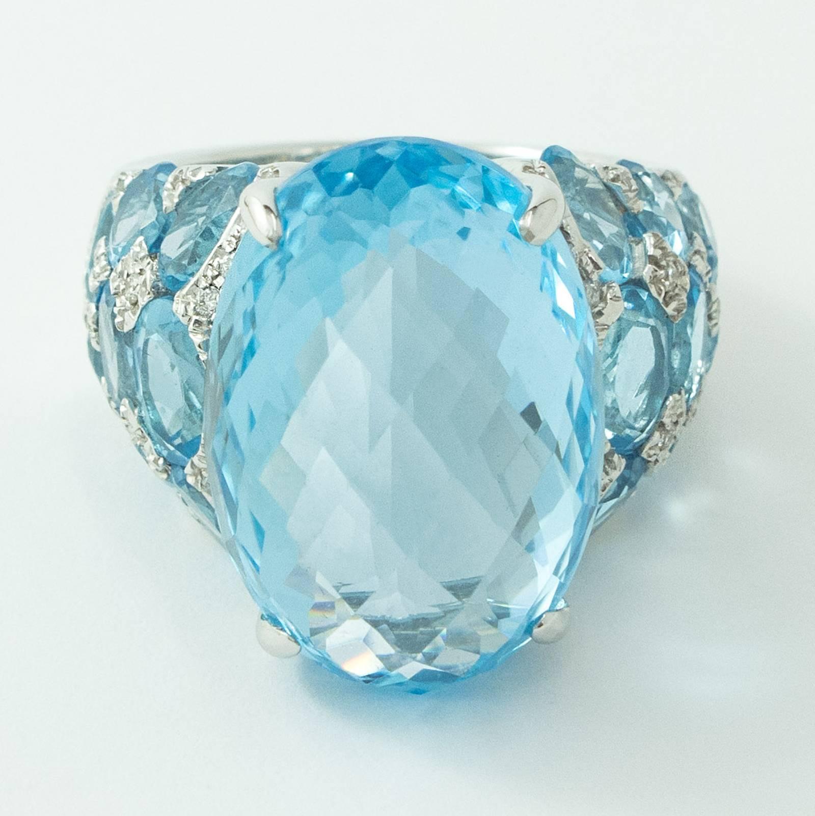 Blue Topaz Diamond White Gold Ring For Sale 1