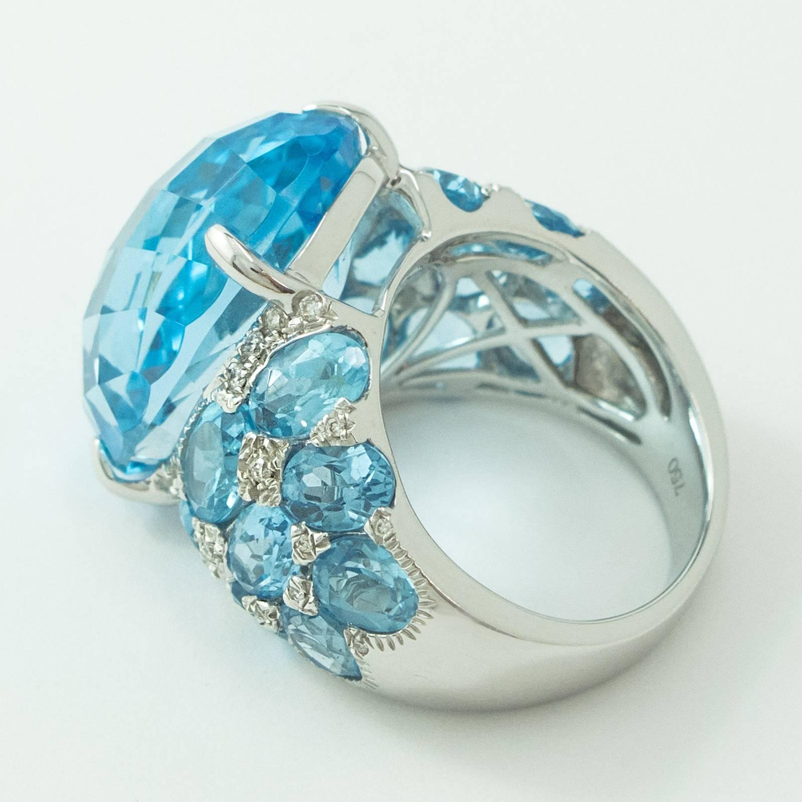 Women's Blue Topaz Diamond White Gold Ring For Sale