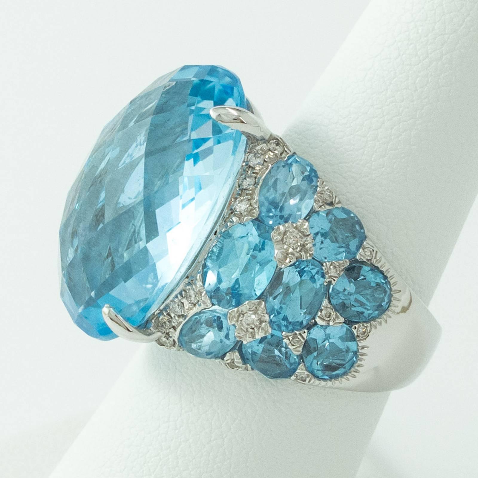 Blue Topaz Diamond White Gold Ring For Sale 2