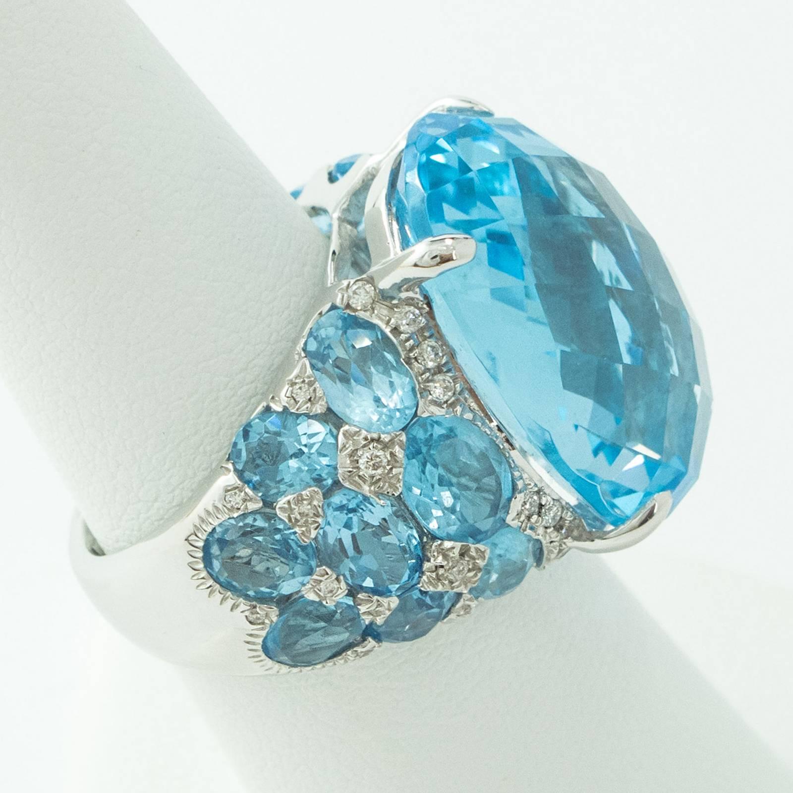 Blue Topaz Diamond White Gold Ring For Sale 3