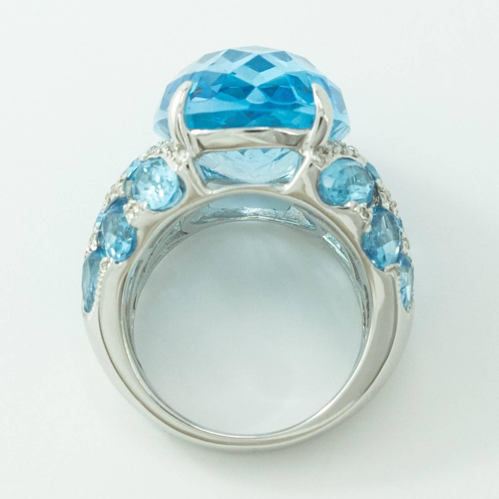 Blue Topaz Diamond White Gold Ring For Sale 4